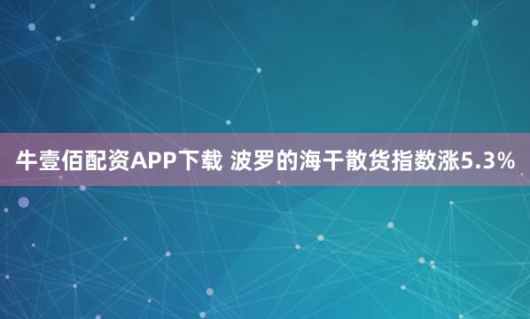 牛壹佰配资APP下载 波罗的海干散货指数涨5.3%